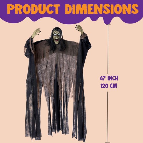 JOYIN Halloween Zombie Decorations Outdoor, Halloween Groundbreaker Outside Decor, Hanging Zombie Prop with Green Face and Lighted Eyes for Graveyard, Haunted House, Lawn, Yard, Indoor Decor