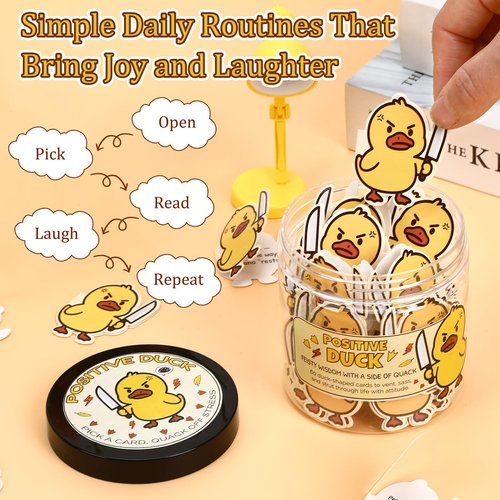 JULEASEL Positive Duck Affirmation Jar – 60 Funny Motivational Cards with Sarcastic Humor for Daily Smiles, Adorable Gift for Women Men, Funny Duck Gifts for Office Stress Relief & Daily Motivation