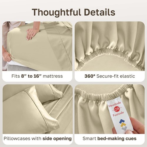 California Design Den 100% Cotton Cal King Bed Sheets Set - Silky Smooth Sateen, 400 TC, Deep Pockets, Beige