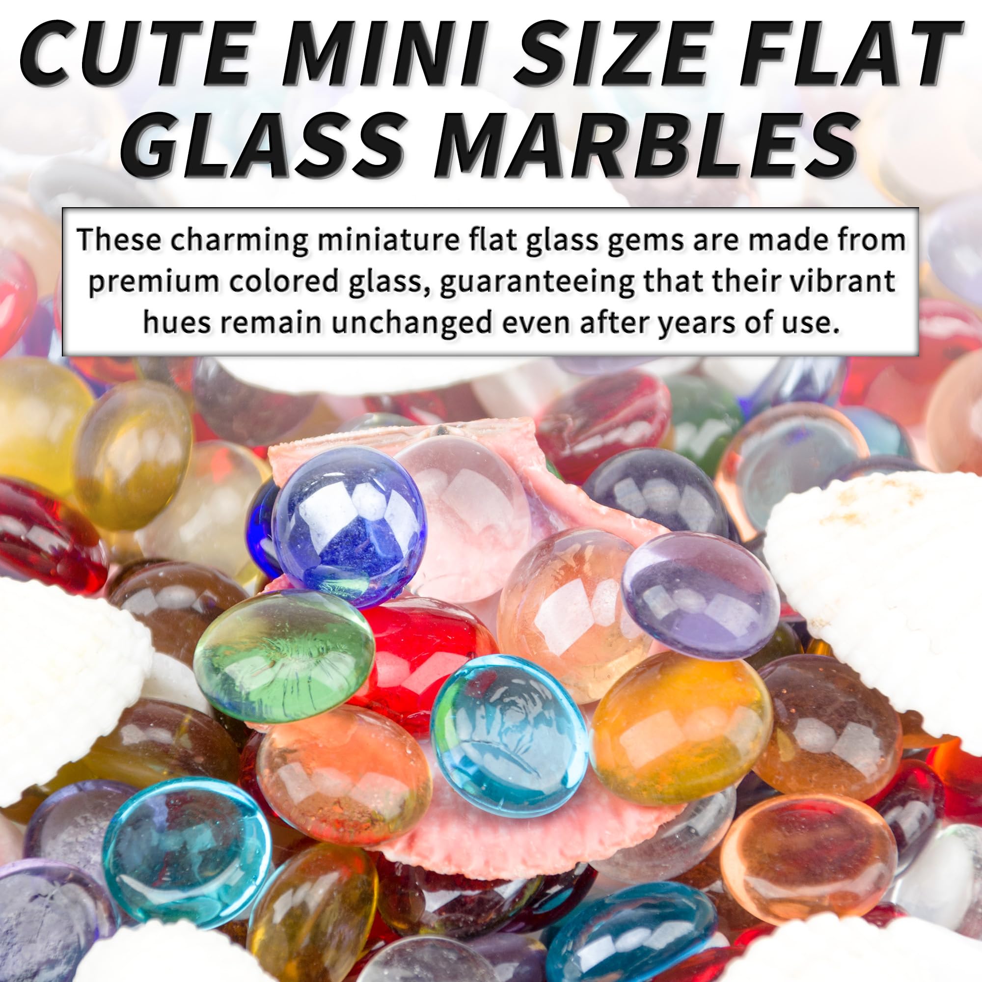 1 LB Mixed Color Flat Glass Beads, 160-180PCS Small Glass Marbles, Mini Flat Round Pebbles for Vase Filler and Floral, Fish Tank Rocks Decorative Gemstones for Home and Aquarium Décor
