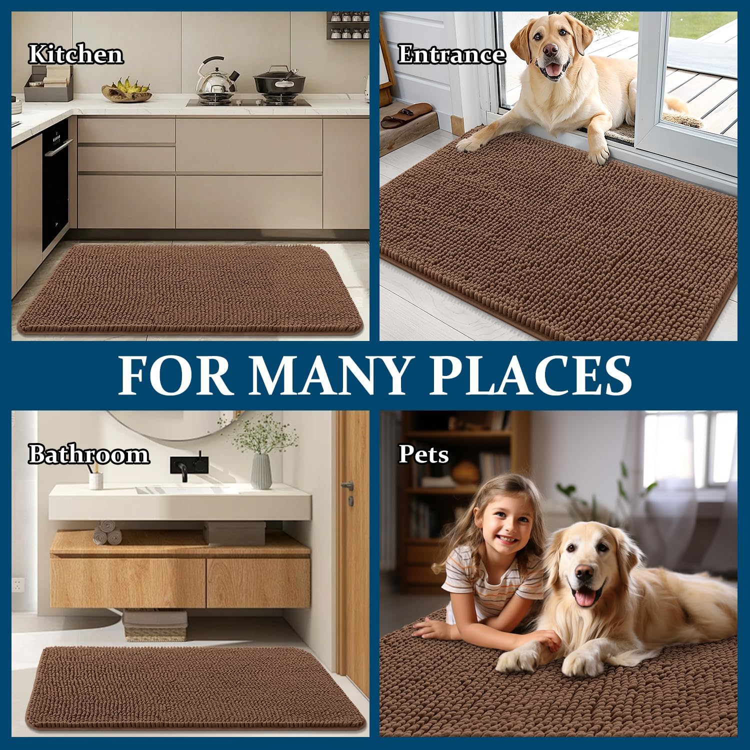 OLANLY Dog Door Mat - Absorbent Non-Slip Washable Chenille Mat for Muddy Paws | 35x24 Mocha