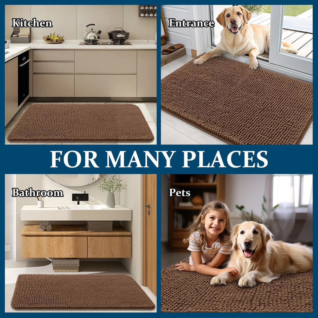 OLANLY Dog Door Mat - Absorbent Non-Slip Mud Mat for Indoor Use | 59x20 Mocha, Quick Dry Chenille