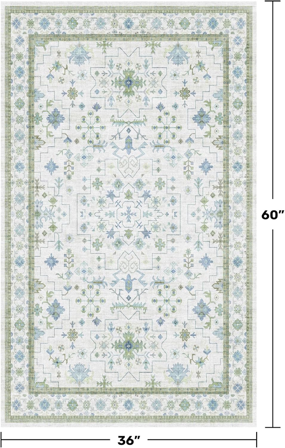 Regine Switzerland Vintage Boho Floral Entryway Rug - Washable 3x5 Low Pile Non-Slip Accent Mat