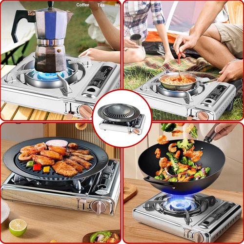 YINMANQ Detachable Grill Pan & Gas Stove Combo with Safety Auto-Eject | Portable Suitcase Design for Camping, Tailgating, Picnics, Indoor/Outdoor Cooking & Hot Pot