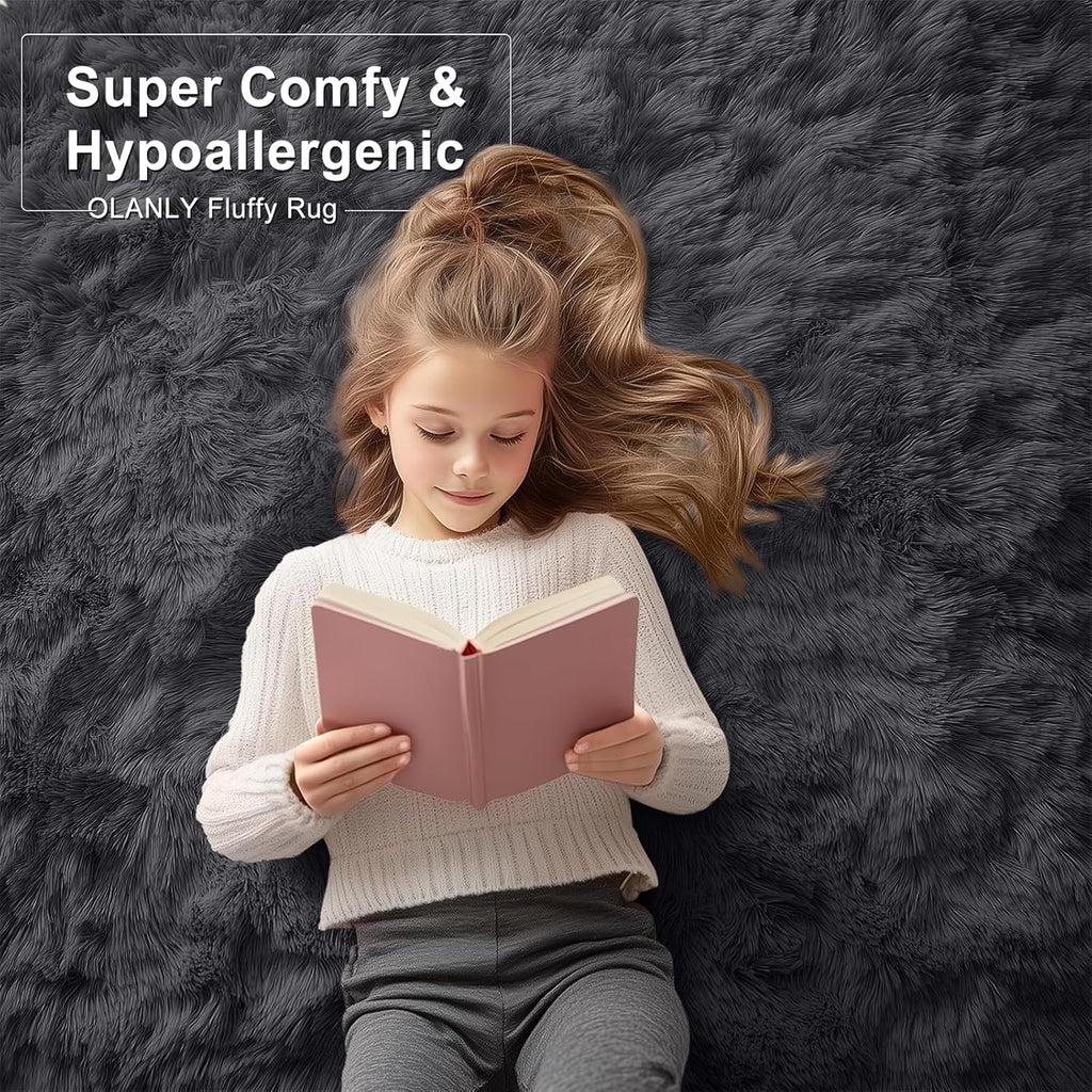 OLANLY Runner Rugs - Soft, Machine Washable Shaggy Carpet for Hallway & Bedroom | Black, 2x10 ft