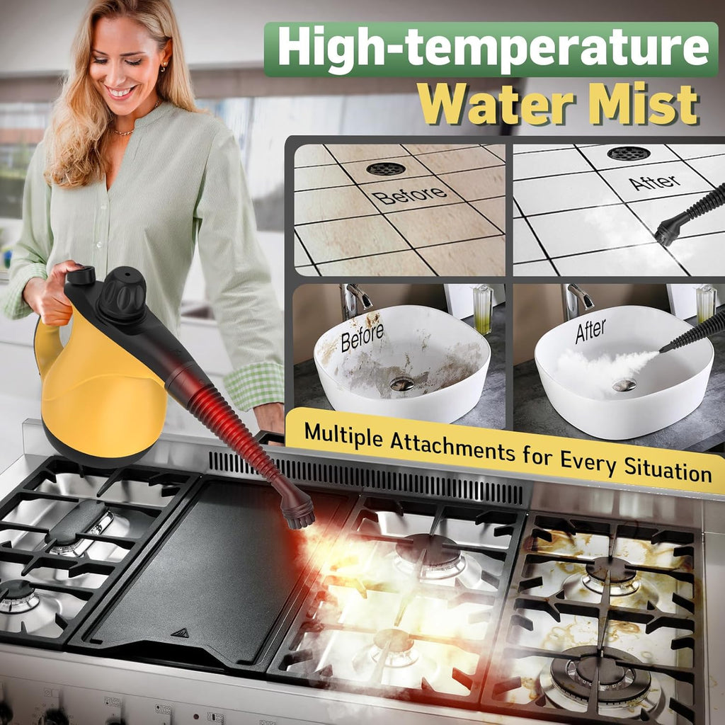 Skiennix Pressurized Handheld Steam Cleaner - Multi-Purpose Portable Steamer with 11 Accessories for Home Deep Cleaning