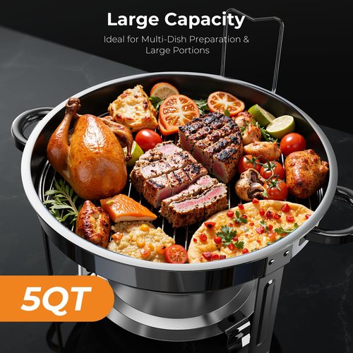 Chafing Dishes for Buffet 2 Pack, 5QT Food Warmers for Parties Buffet, Stainless Steel Round Chafers and Buffet Warmers Sets for Home, Gatherings, Birthday, Parties, Church Events, Catering Events