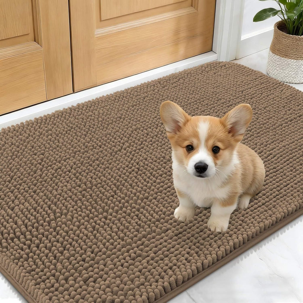 OLANLY Dog Door Mat - Absorbent Non-Slip Chenille Mat for Muddy Paws | 24x16, Quick Dry, Tan