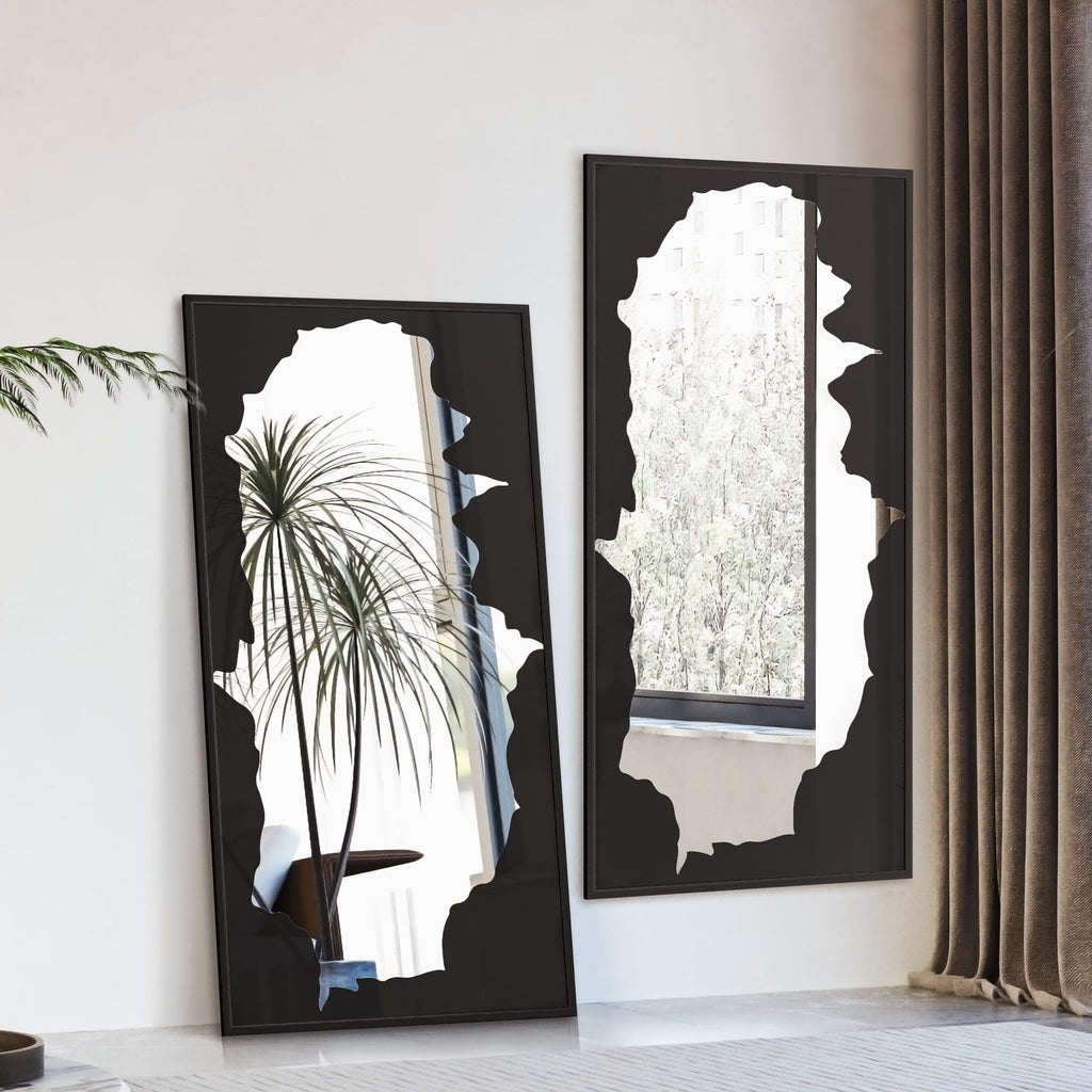 Bathroom Mirror with Black Artistic Decorative Design, Framed Rectangle Wall Mirror, 24"x36" Modern Hanging Mirror for Bathroom, Bedroom, Cloak Room, and Hallway