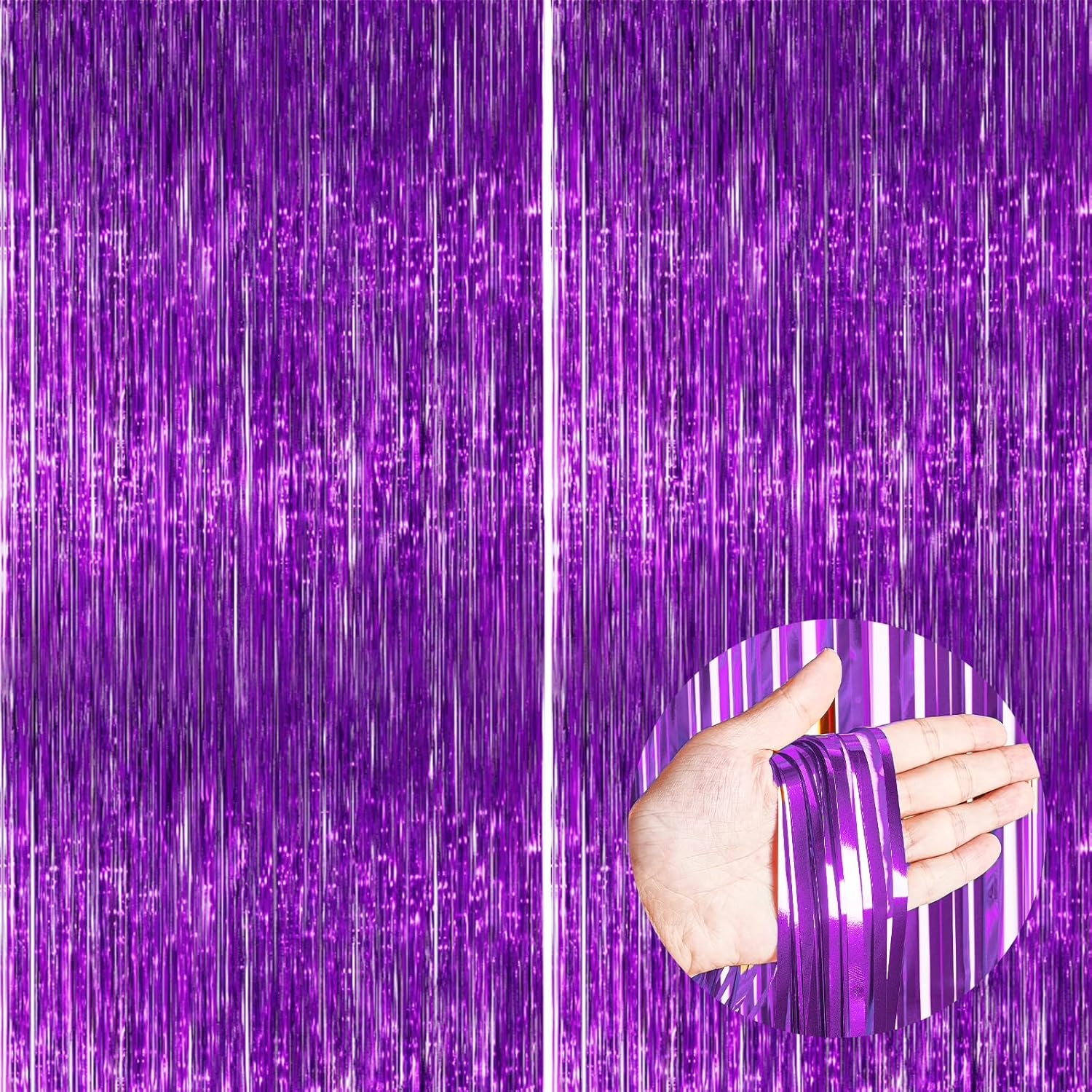 PartyWoo Purple Foil Fringe Curtain Backdrop - 2 Pack 3.3x6.6 ft Metallic Tinsel for Events