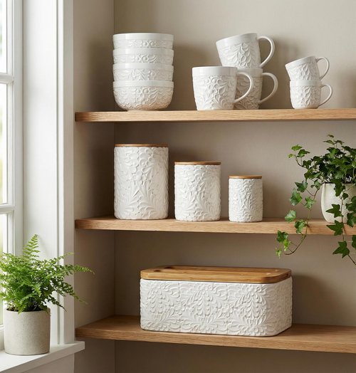 25DOL 16 oz Ceramic Coffee Mugs Set of 4 – Embossed Nature-Inspired Design, Comfortable Grip Handle – Large Latte & Tea Cups, Modern Farmhouse Style – Microwave & Dishwasher Safe