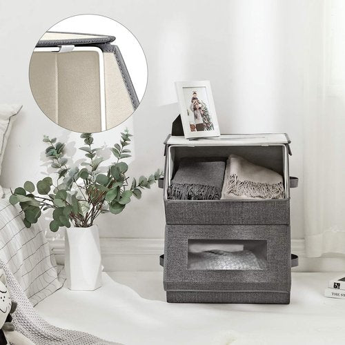 SONGMICS Stackable Storage Bins Set of 2, Storage Boxes with Lids and Front Windows, Non-Woven Fabric Closet Organizers with Magnetic Closures, Side Handles, Dark Gray URPLB02G