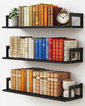 Harwaya 24 Inch Floating Shelves for Wall Set of 3, Wall Mounted Bookshelf, 8 Inches Deep Hanging Book Shelves for Living Room Bedroom Office Decor Closet Storage (Black)