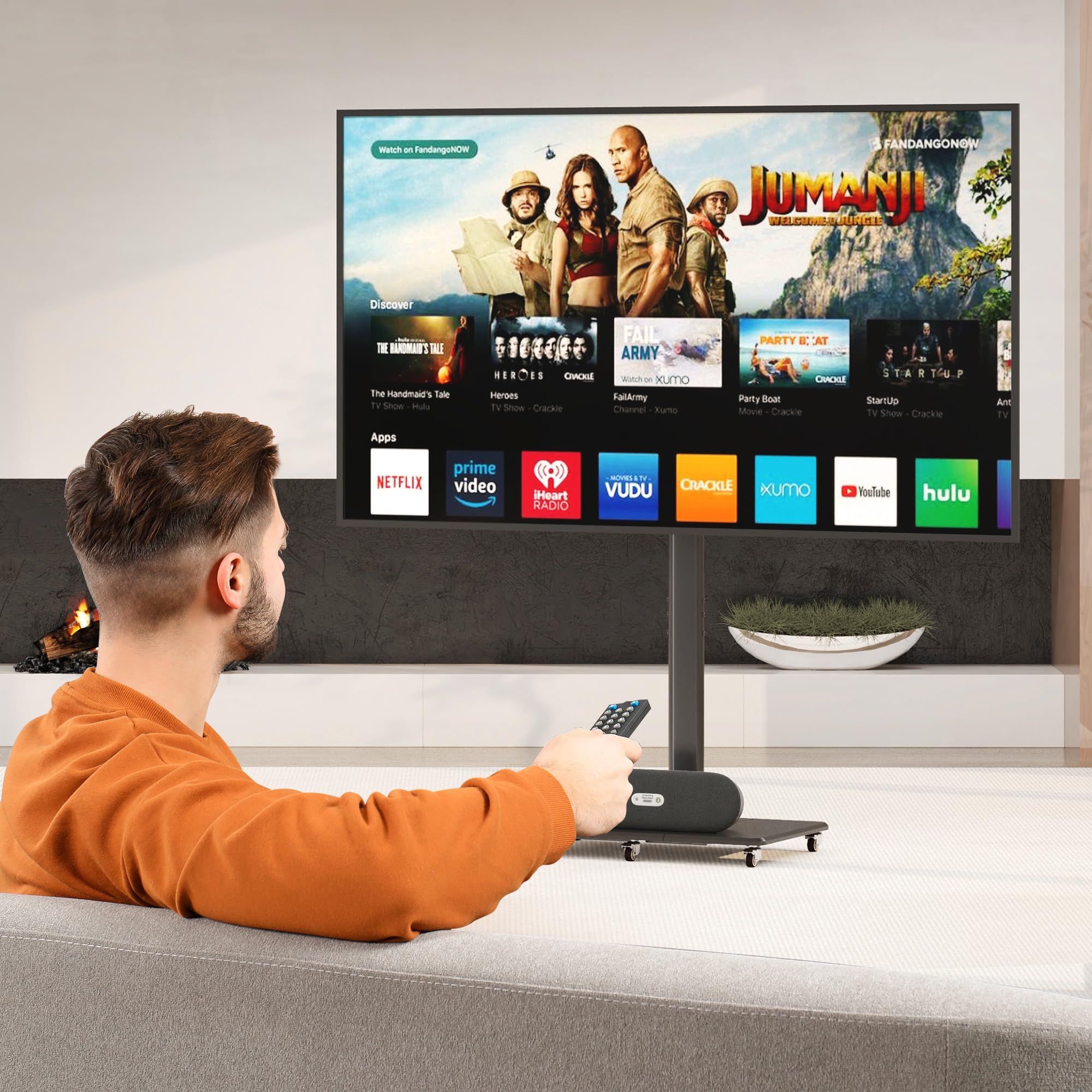 XINLEI Tall Floor TV Stand for 32-75" TV Portable Rolling TV Cart with Wheels Height Adjustable with Wood Base, Holds up to 88 lbs, Max VESA 600x400mm TS005HB
