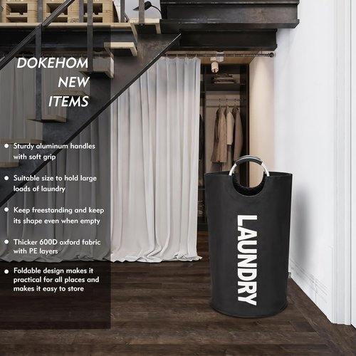 DOKEHOM 90L Large Laundry Basket - Collapsible Freestanding Hamper for Easy Storage | Black