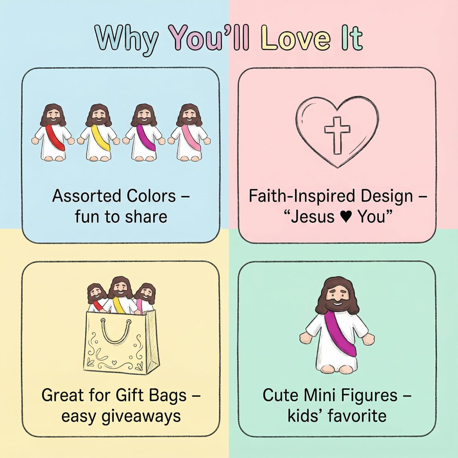 Skiennix Mini Jesus Figurines - 200PCS Bulk Religious Toys for Easter Egg Stuffers & Gifts - Bright Colors