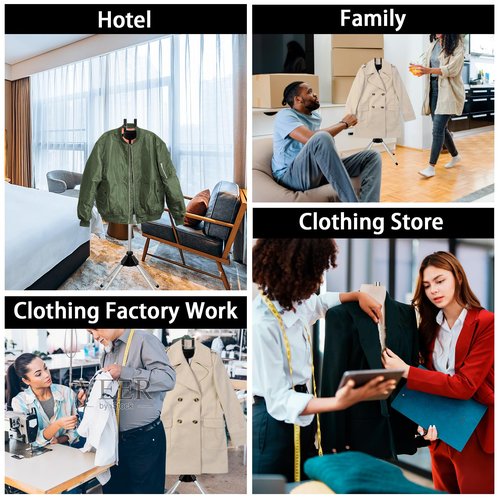 Foldable Garment Steamer Stand with Lint Roller for Clothes, Adjustable Steamer Rack with Two Clips for Suit Shirt Overcoat Vest, Steam Iron Stand for Bedroom Cloakroom Hotel