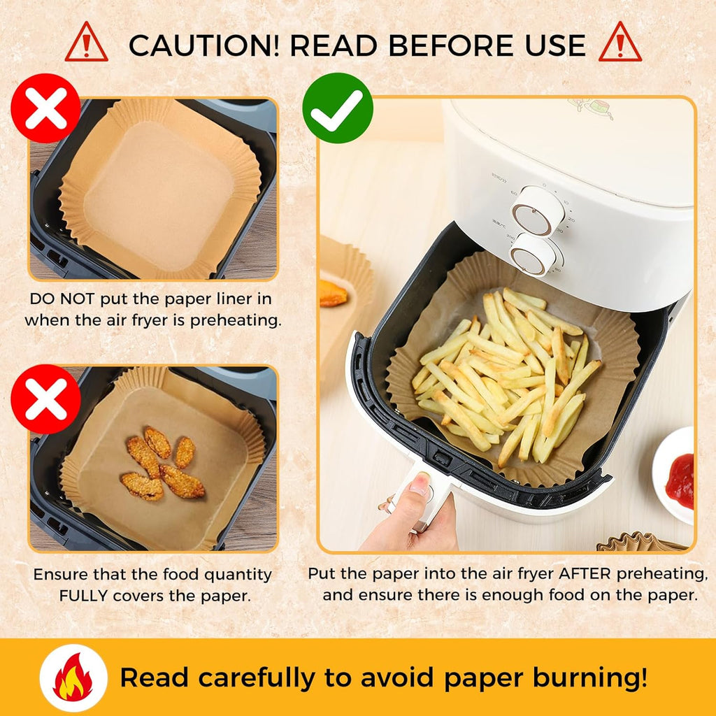 Air Fryer Liners - 500 Pcs Non-Stick 8-Inch Square Parchment Paper for Air Fryer & Steamer