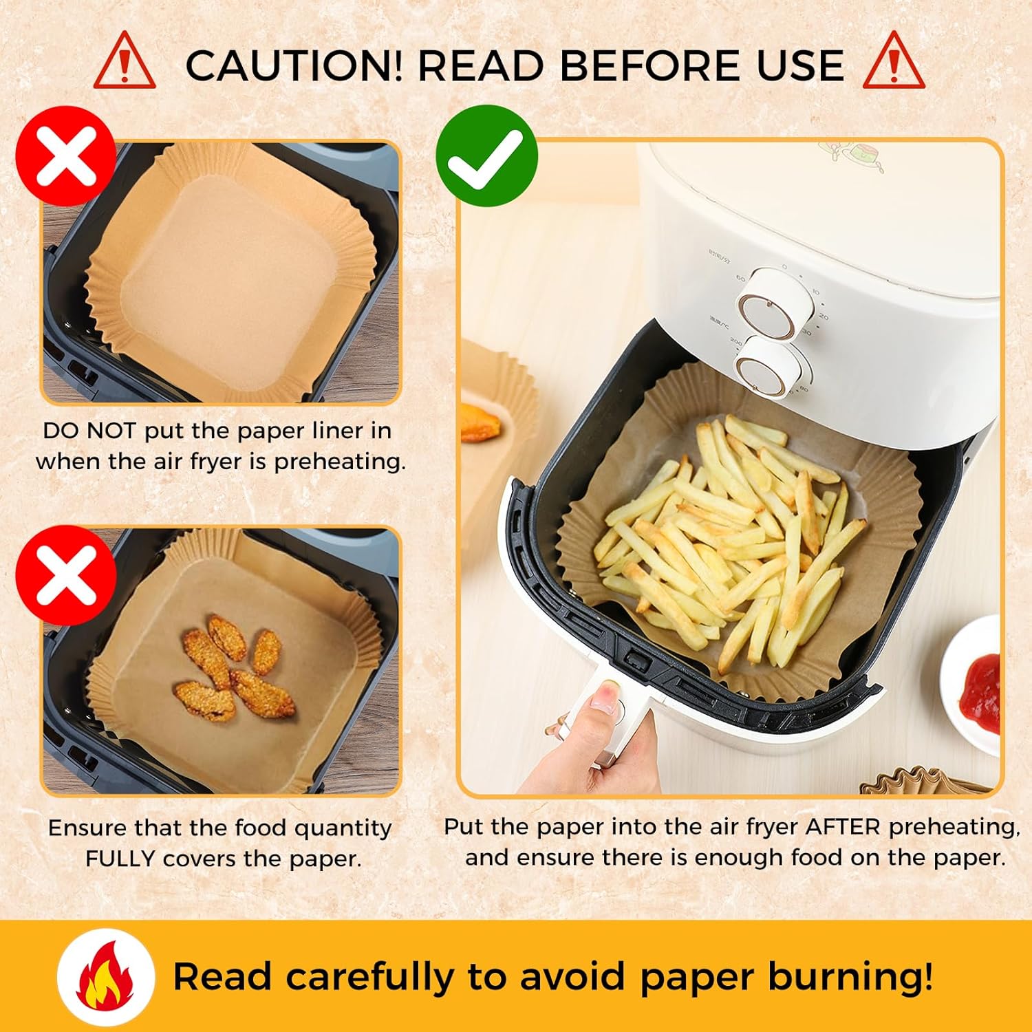 Air Fryer Liners - 500 Pcs Non-Stick 8-Inch Square Parchment Paper for Air Fryer & Steamer