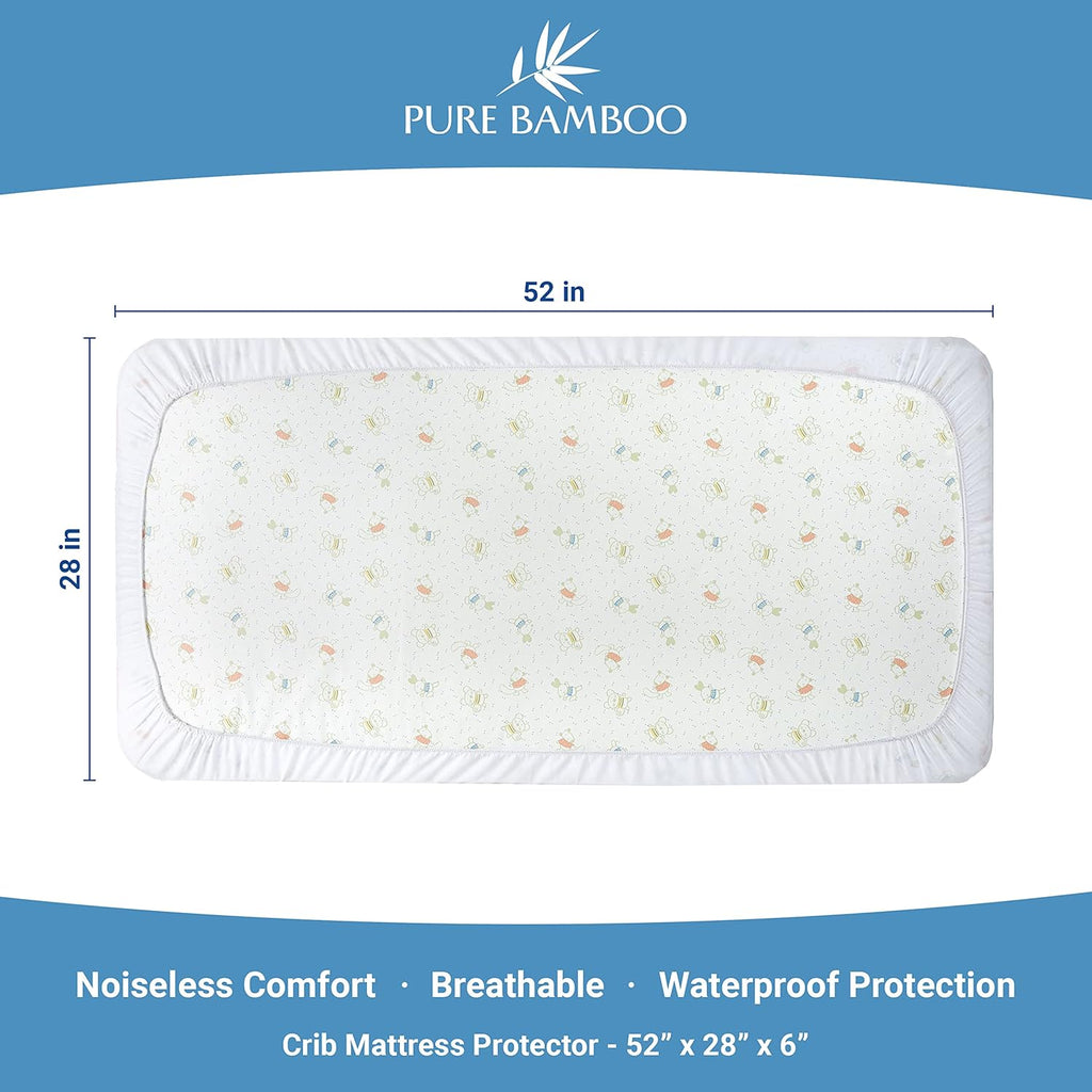 Pure Bamboo Waterproof Crib Mattress Protector - Breathable, Noiseless Cover Fits 52x28x6 Inch