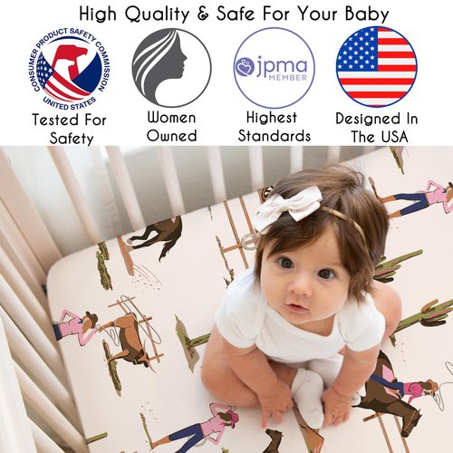 Sweet Jojo Designs 4-Piece Baby Crib Bedding Set (Western Cowgirl) for Girls, Infants/Nursery incl. Blanket, Fitted Sheet, Skirt, Diaper Stacker (Wild West, Cow Print, Vintage, Bandana, Patchwork)