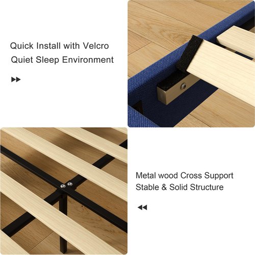 VECELO Twin Size Upholstered Platform Bed Frame with Adjustable Headboard, Wood Slat Support and Noise-Free, No Box Spring Needed, Easy Assembly, Blue