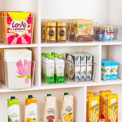 YIHONG 10 Pack Clear Pantry Organizer Bins, Plastic Containers with Handle for Kitchen,Freezer,Cabinet,Closet,Bathroom Under Sink Storage