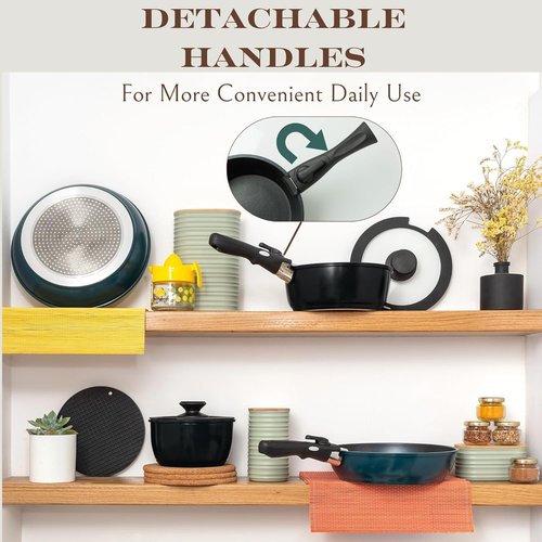 Moss & Stone Nonstick Aluminum Pots and Pans Set - 10-Piece Stackable Cookware in Blue | Dishwasher Safe