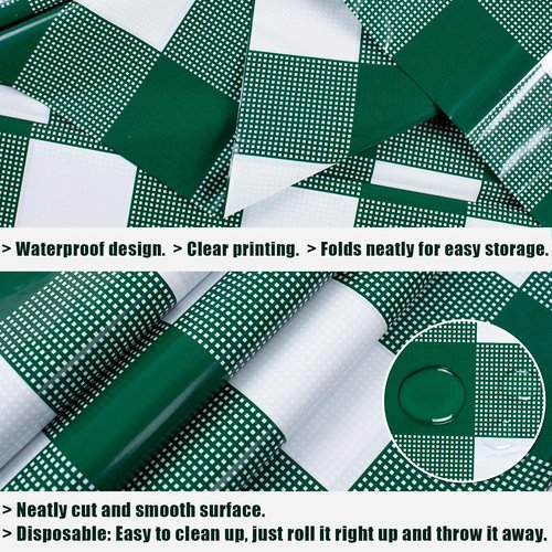 Green Plaid Tablecloths by [Brand Name] - 54 x 108 Inch Disposable Waterproof Covers for BBQ & Birthday Parties