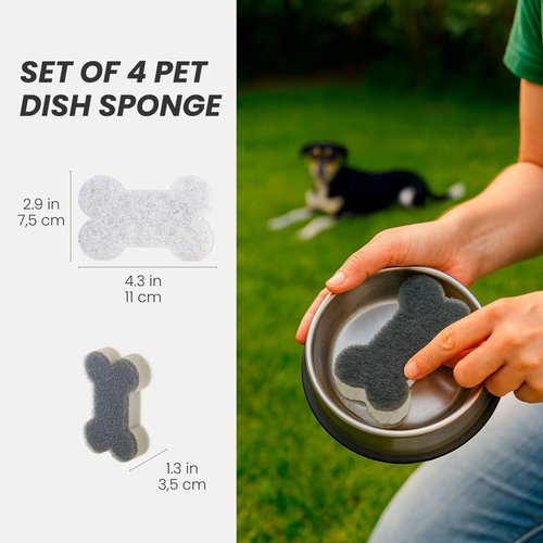 Vigar Pets Club Scrubber Sponge - Set of 4 Bone-Shaped Pet Bowl Cleaning Scrubber - Dish Sponges for Washing Pet Bowl - Non Scratch and Reusable, Gray