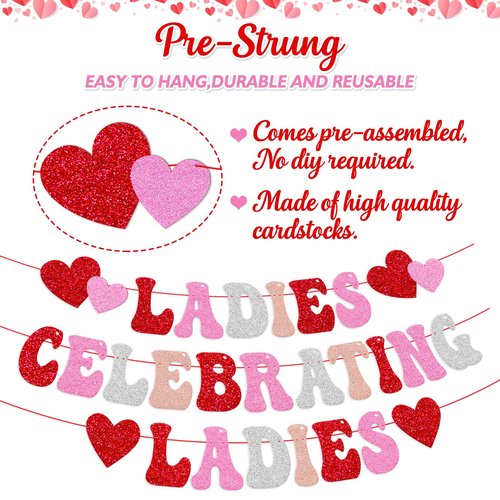 Galentine's Day Decoration Ladies Celebrating Ladies Banner No Boys Allowed Happy Valentine's Day Be My Galentine Decor Girl Lady Women Gal Pals Party Glitter Supplies