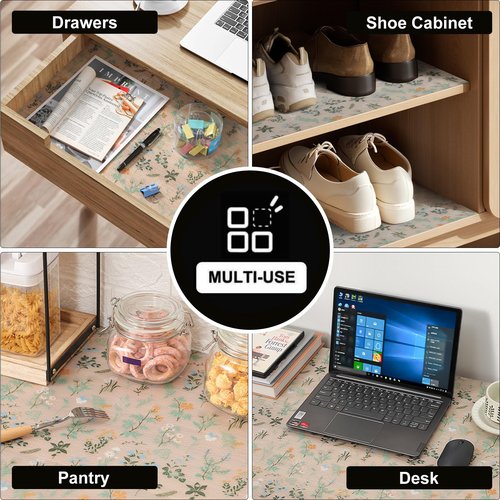 INNOLITES Shelf Liners for Kitchen Cabinets – Drawer Liner Waterproof & Oil-Proof, Non-Adhesive EVA with Floral Pattern – Durable Washable, Easy to Cut (Sage Green, 17.7" x 78.7")