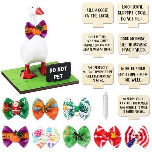 Relaxweex Magnetic Goose Key Holder Cute Resin Goose Statue with Mini Bow Tie Writable Interchangeable Signs Chalk for New Apartment Housewarming Gifts Office Table Desk Home Decor(Classic)