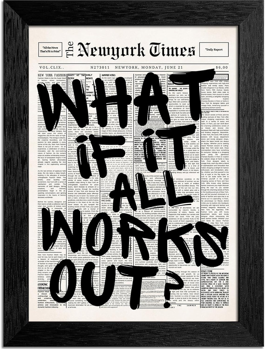 Skiennix 8X10 Inch Black Frame | Inspirational "What If It All Works Out" Canvas Wall Art