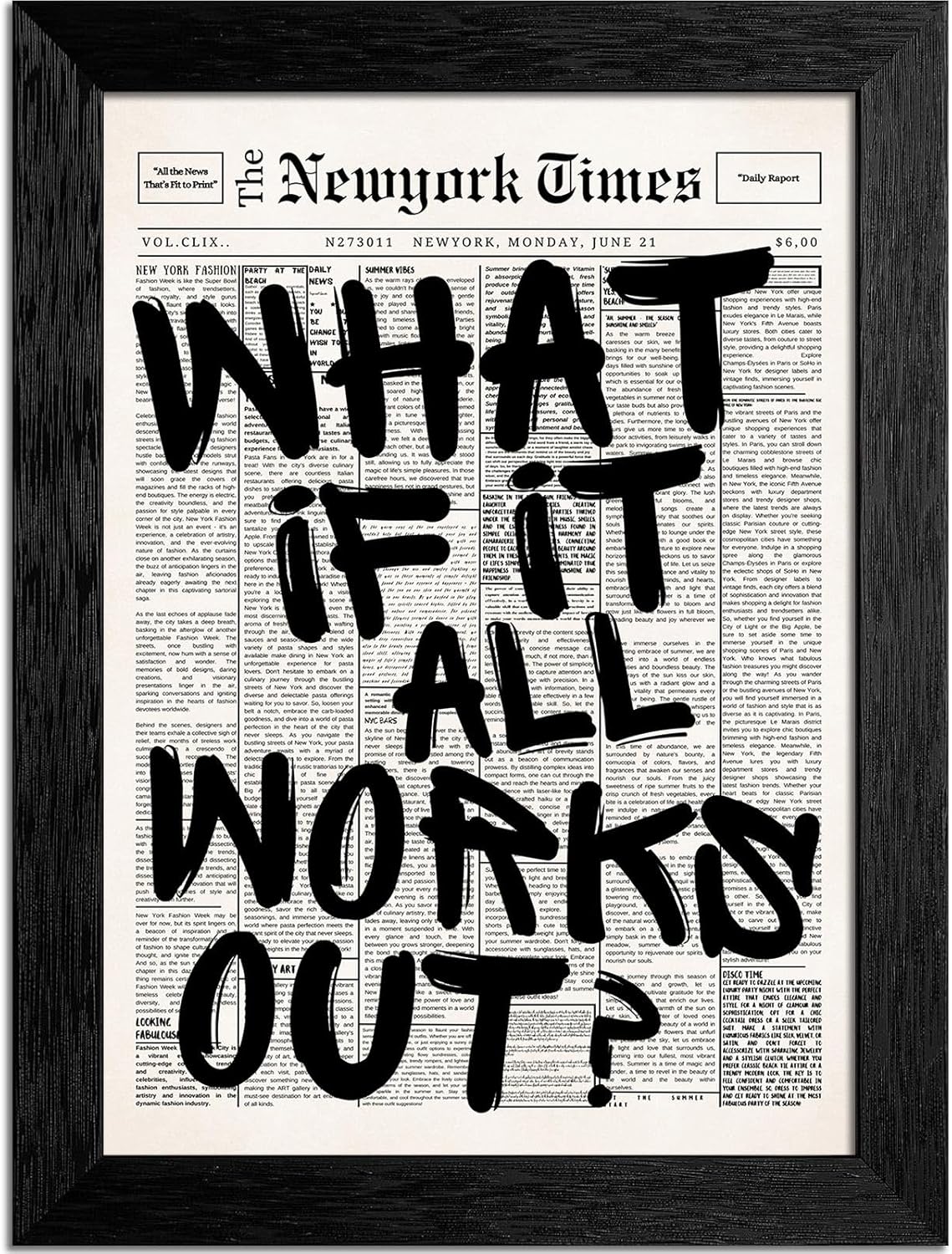 Skiennix 8X10 Inch Black Frame | Inspirational "What If It All Works Out" Canvas Wall Art