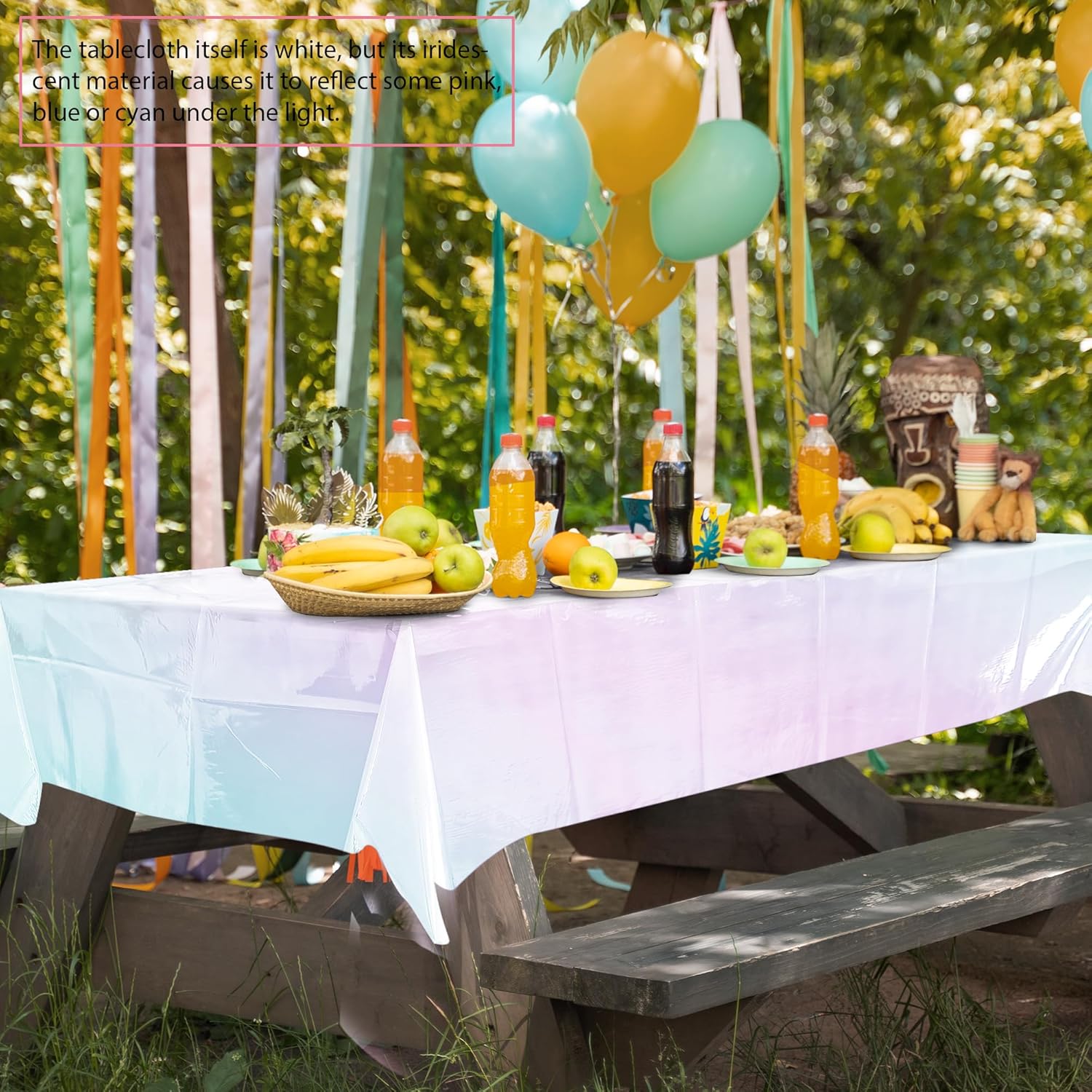 Skiennix 4-Piece White Iridescent Tablecloth Set - 40 x 108” Disposable Glitter Covers for Parties & Weddings