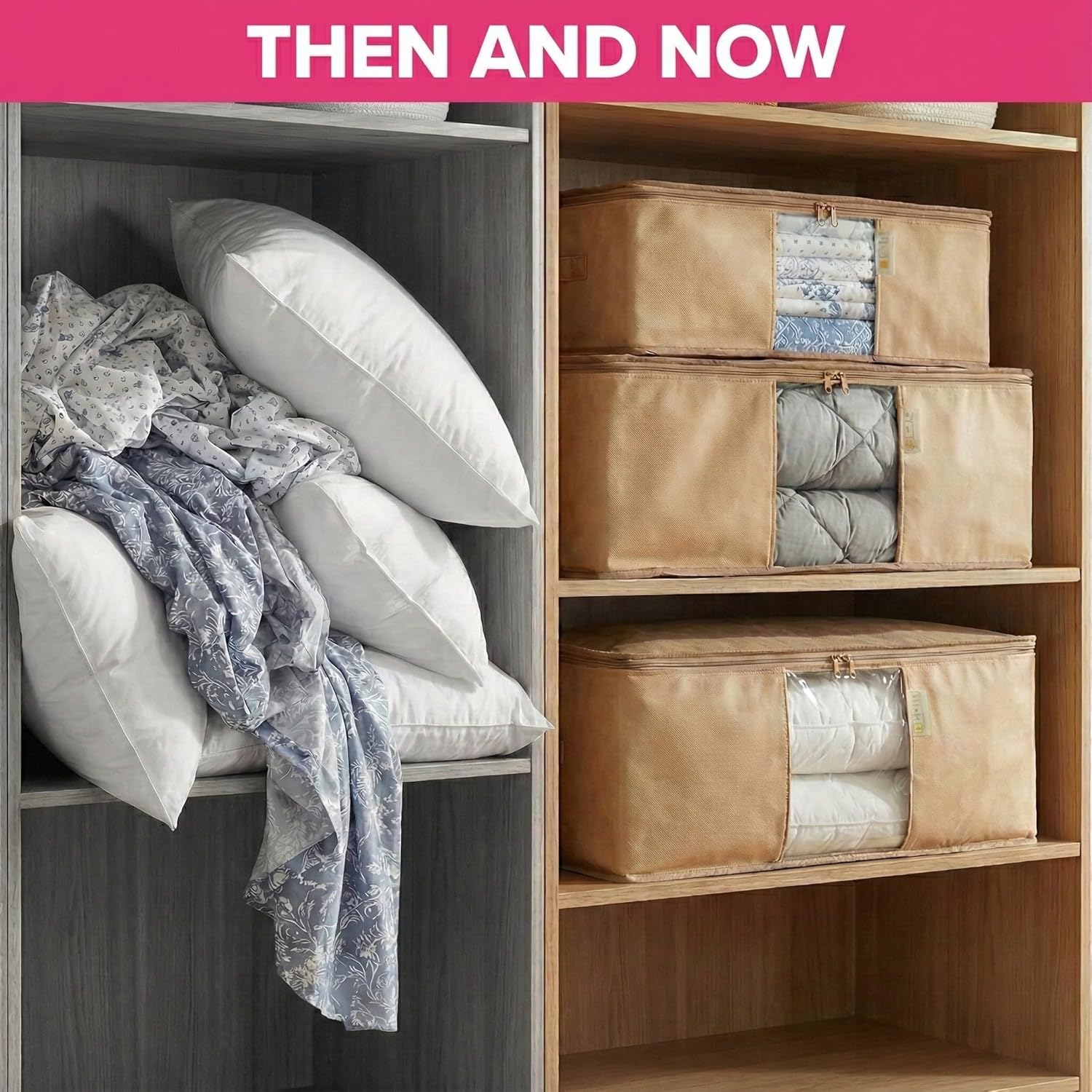 Cedar Storage Bag Organizer by [Brand Name] | Protects Bedding from Moths & Moisture | Set of 3 Beige Bags