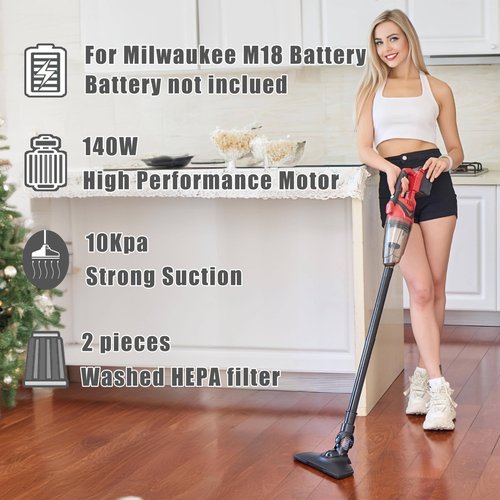 PMLYQ Cordless Vacuum Cleaner for Milwaukee M18 Battery,Wireless Handheld Power Vacuum Cleaner for Home, Boat, Workshop, Car, Pet Hair, Furniture(Tool Only No Battery)