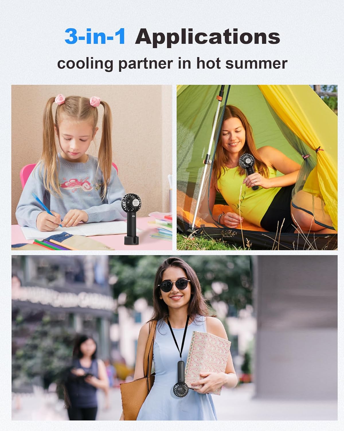 Skiennix Mini Handheld Fan - USB Rechargeable, 3-Speed Portable Design for Travel & Makeup - Black