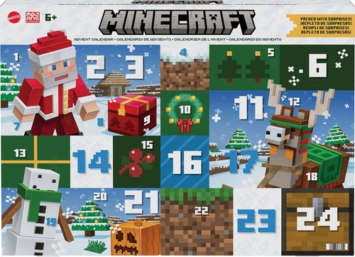Mattel Minecraft Advent Calendar - 3 Action Figures, 17 Accessories & 24 Daily Surprises | Perfect Holiday Gift