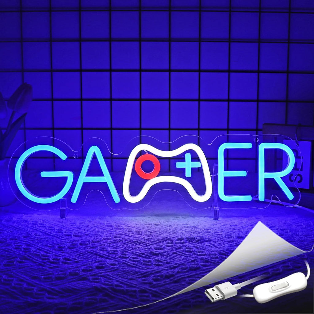 Skiennix Gamer Neon Sign - LED Wall Decor for Gaming Rooms | USB Powered Light Up Sign for Teen Boys