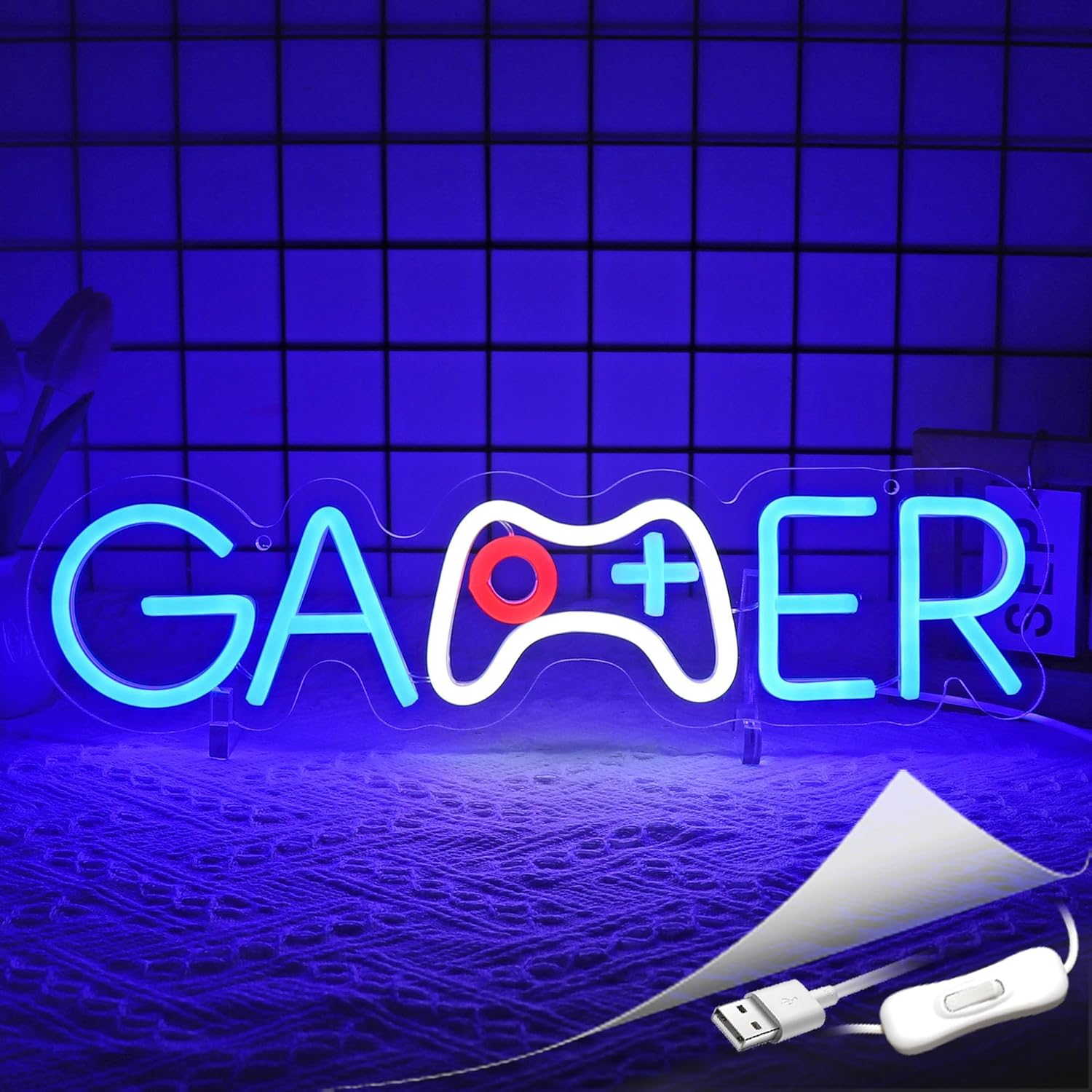 Skiennix Gamer Neon Sign - LED Wall Decor for Gaming Rooms | USB Powered Light Up Sign for Teen Boys