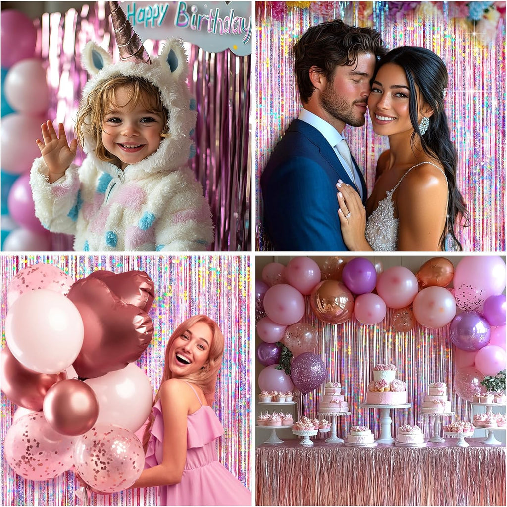 Pink Foil Fringe Curtain by [Brand Name] - 4 Packs of Glitter Metallic Tinsel Backdrop for Parties