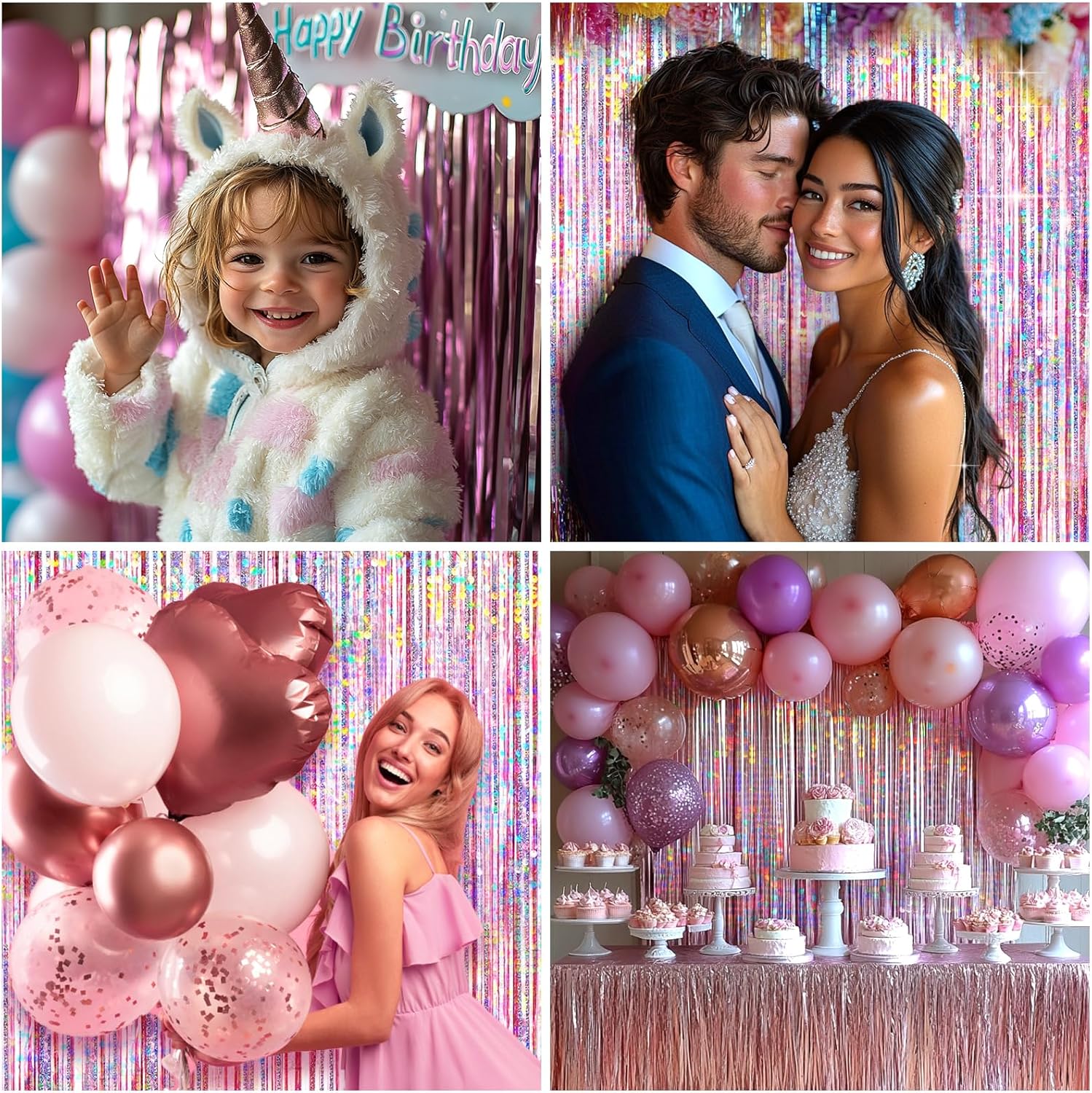 Pink Foil Fringe Curtain by [Brand Name] - 4 Packs of Glitter Metallic Tinsel Backdrop for Parties