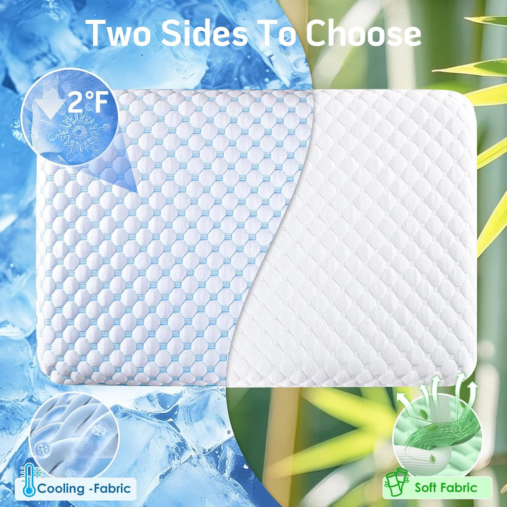 Skiennix Ultra Thin Flat Pillow - Cooling Gel Memory Foam for Stomach & Back Sleepers | 2.75-Inch Design