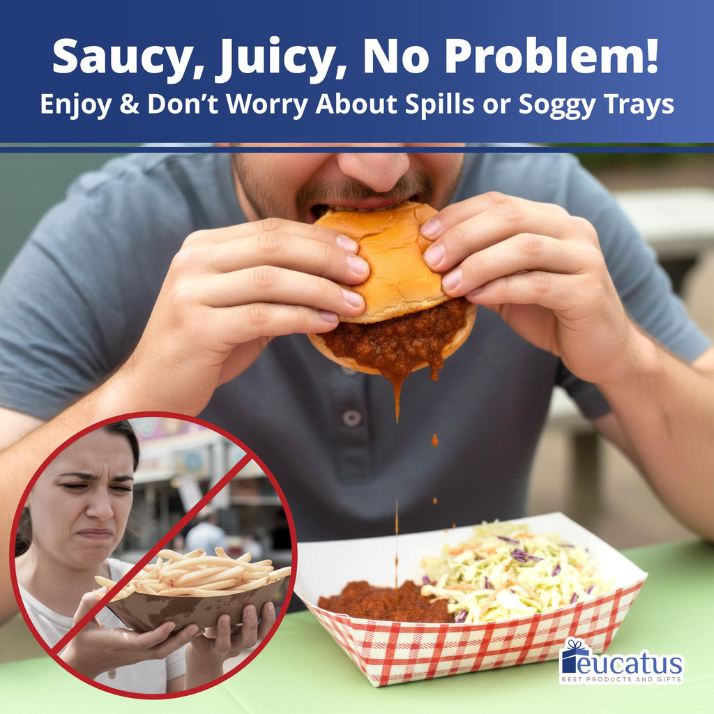Heavy Duty, Greaseproof 1 Lb Paper Food Trays 100 Pk. Recyclable, Coated Mini Paperboard Baskets. Ideal Tray for Festival, Carnival and Concession Stand Treats Like Fries, Ice Cream and Onion Rings