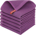 Homaxy Kitchen Dish Cloths - Ultra Soft 100% Cotton Waffle Weave, Quick Drying, 12x12 Inches, 6-Pack, Purple