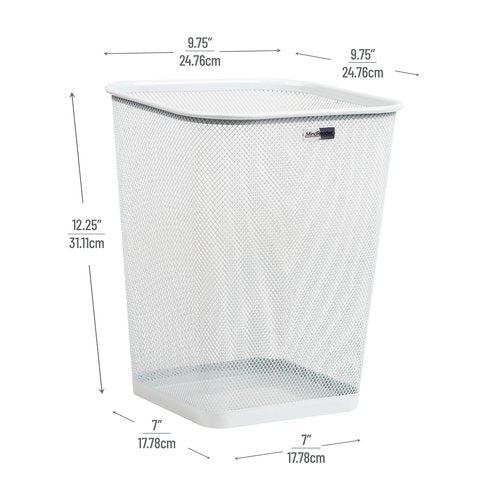 Mind Reader Mesh Trash Can, Square Wastebasket for Office or Home, 5 Gallon Capacity, Metal Mesh, Set of 2, White