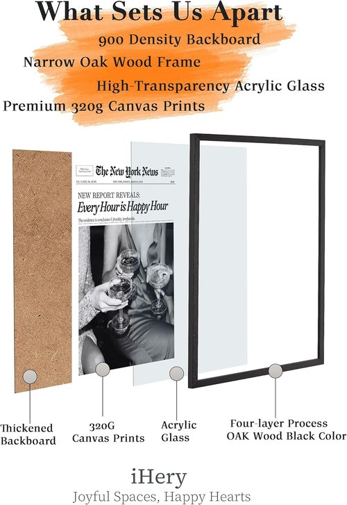 iHery Premium Framed Wall Art - Trendy Natural Black Oak Canvas Decor for Every Hour | 16x20in
