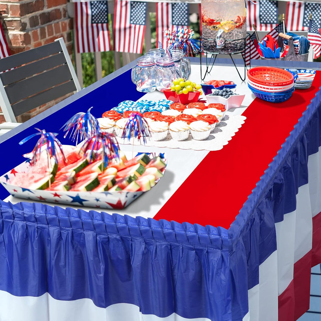 Patriotic 4th of July Table Skirts by [Brand Name] - Red, White & Blue Disposable Decorations | 2.4 x 14 Ft